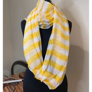 Henri Bendel Yellow White Striped Infinity Scarf Sheer Lightweight Designer
